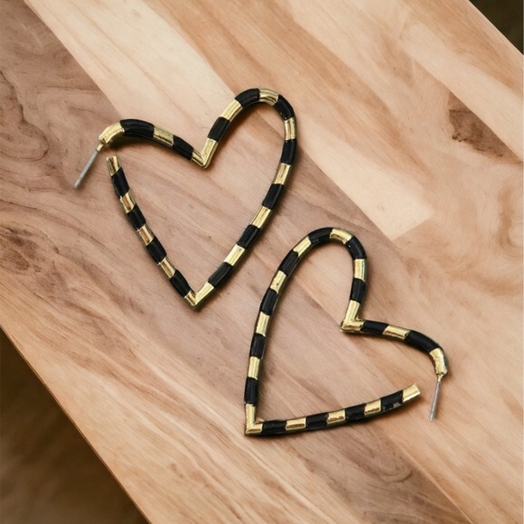 Fourty Dreams Boutique Jewelry - New black and gold stripe heart hoop earrings